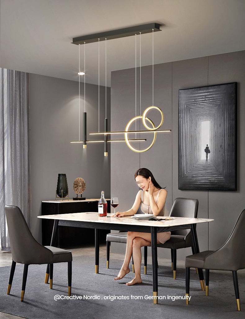 Luce a sospensione dell'isola LED lineare in alluminio in moderna luce del soffitto in ferro battuto in stile creativo con ombra silicone