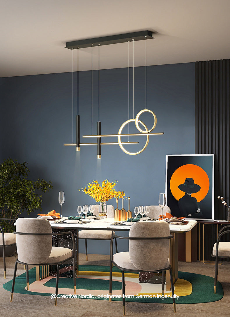 Luce a sospensione dell'isola LED lineare in alluminio in moderna luce del soffitto in ferro battuto in stile creativo con ombra silicone