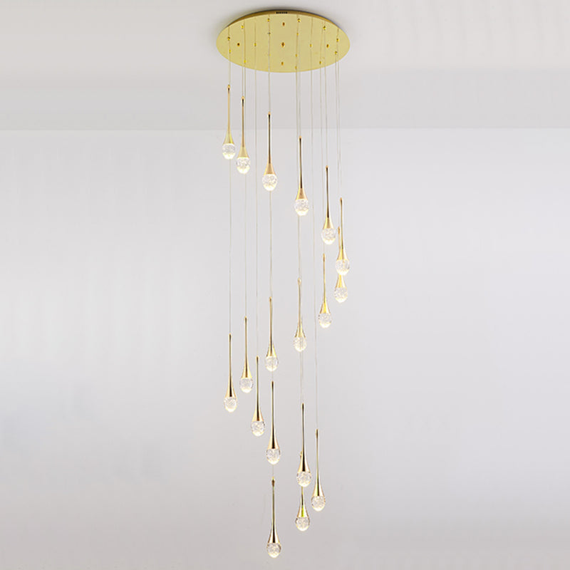 Droplet Hanging Light Fixtures Modern Simple Crystal Ceiling Pendant for Stairwell