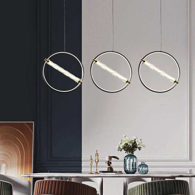 Eenvoud cirkelvormige led hanger helder gekabbel glazen eetkamer hangend licht in zwart