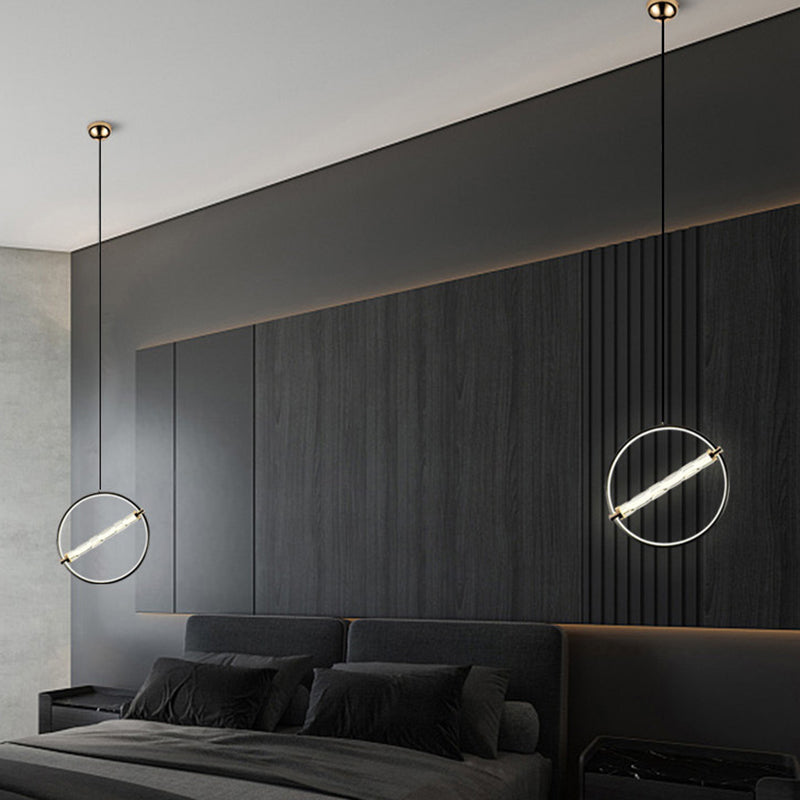 Eenvoud cirkelvormige led hanger helder gekabbel glazen eetkamer hangend licht in zwart