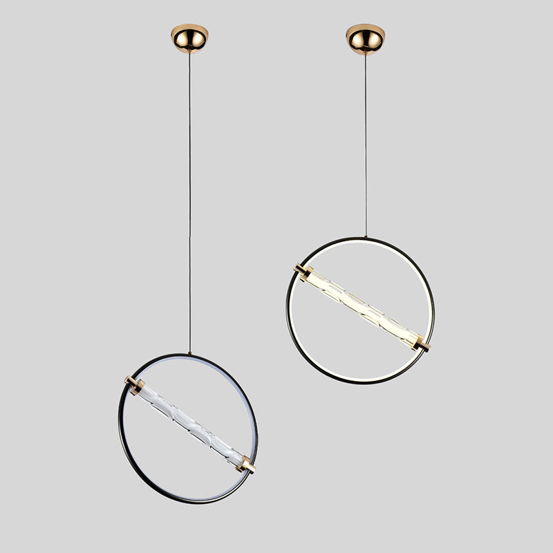 Eenvoud cirkelvormige led hanger helder gekabbel glazen eetkamer hangend licht in zwart