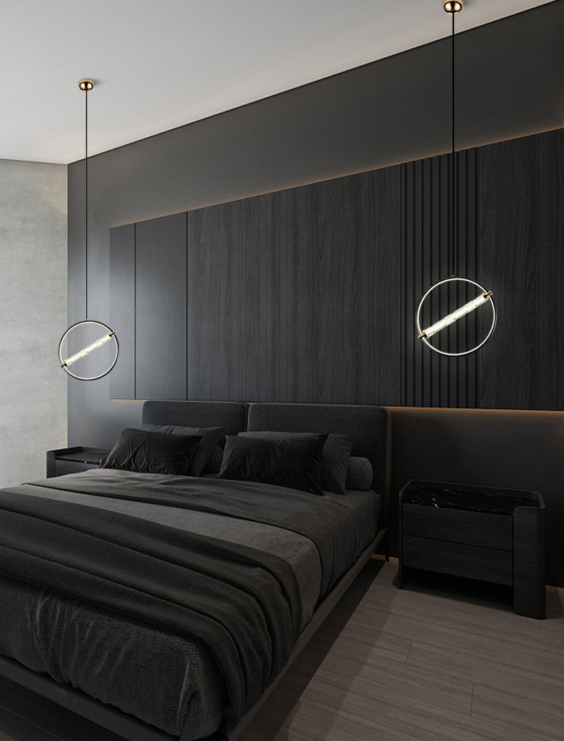 Eenvoud cirkelvormige led hanger helder gekabbel glazen eetkamer hangend licht in zwart