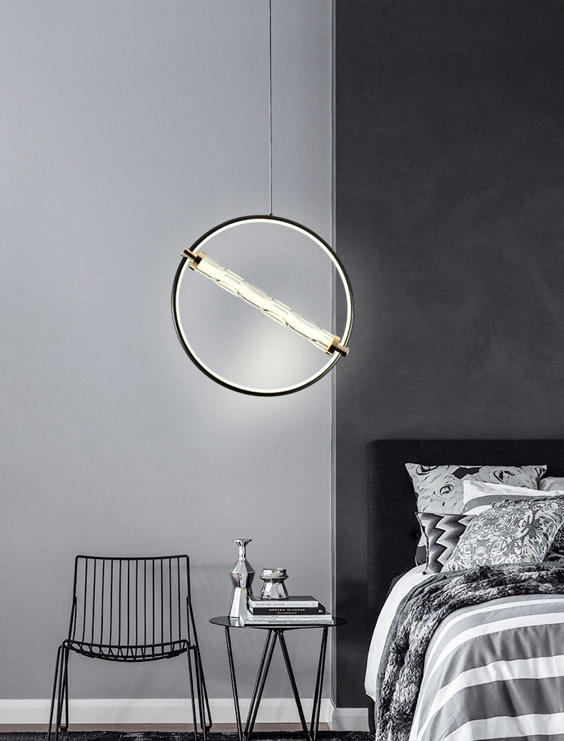 Eenvoud cirkelvormige led hanger helder gekabbel glazen eetkamer hangend licht in zwart