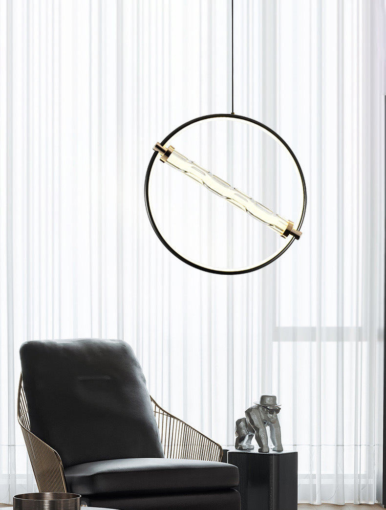 Eenvoud cirkelvormige led hanger helder gekabbel glazen eetkamer hangend licht in zwart