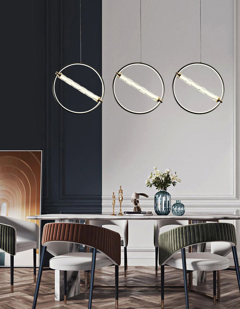 Eenvoud cirkelvormige led hanger helder gekabbel glazen eetkamer hangend licht in zwart