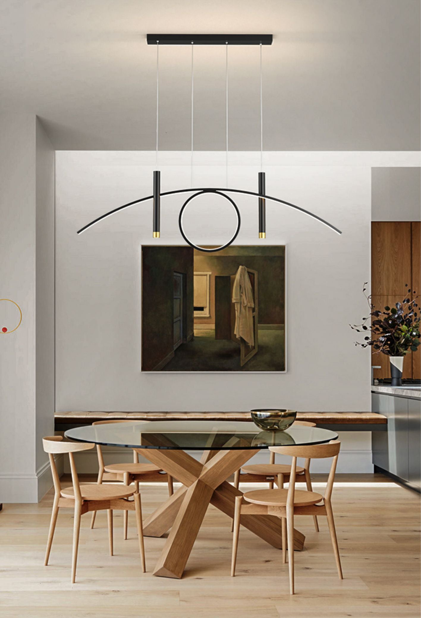 Luce isola a led in ferro battuto in moderna luce a sospensione lineare acrilica per sala da pranzo