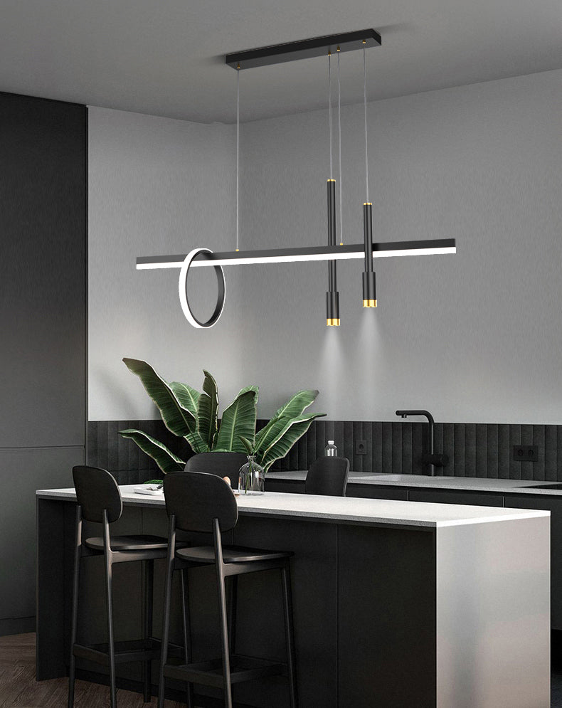 Luce a ciondolo a LED LED LINEAR BLACE Light a soffitto in ferro battuto in stile moderno con tonalità in alluminio