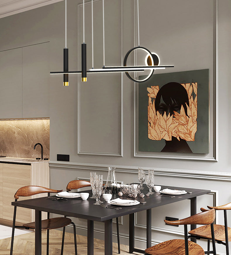 Luce a sospensione dell'isola a LED lineare in alluminio in moderna luce del soffitto in ferro battuto in stile creativo con ombra acrilica