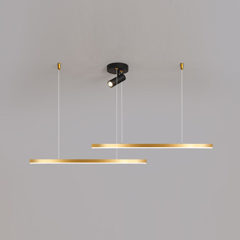 Lampada a LED lineare oro Lampada minimalista a ciondolo in metallo in metallo a 3 luci per sala da pranzo