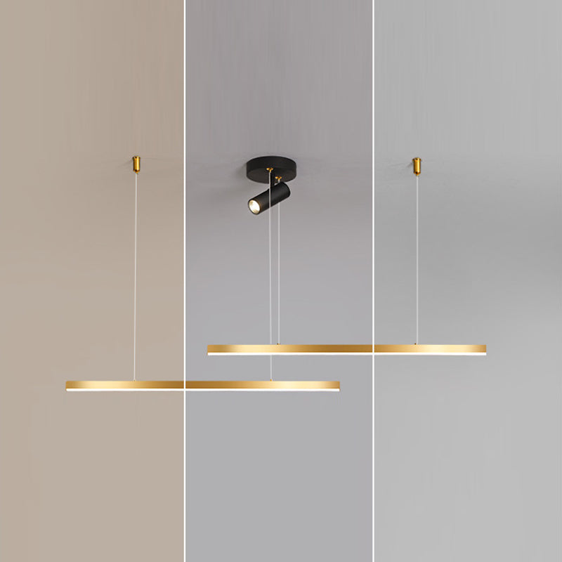 Lampada a LED lineare oro Lampada minimalista a ciondolo in metallo in metallo a 3 luci per sala da pranzo
