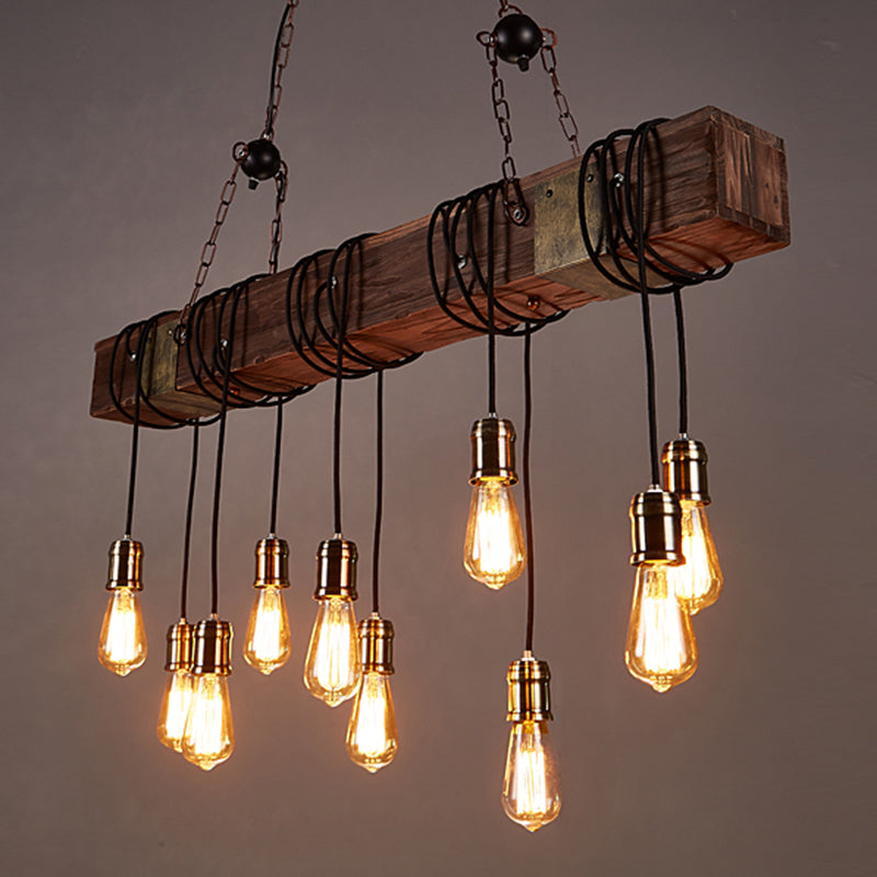 Bare Bulb Large Kitchen Pendant Lights Wood Rustic Island Light for Restaurant