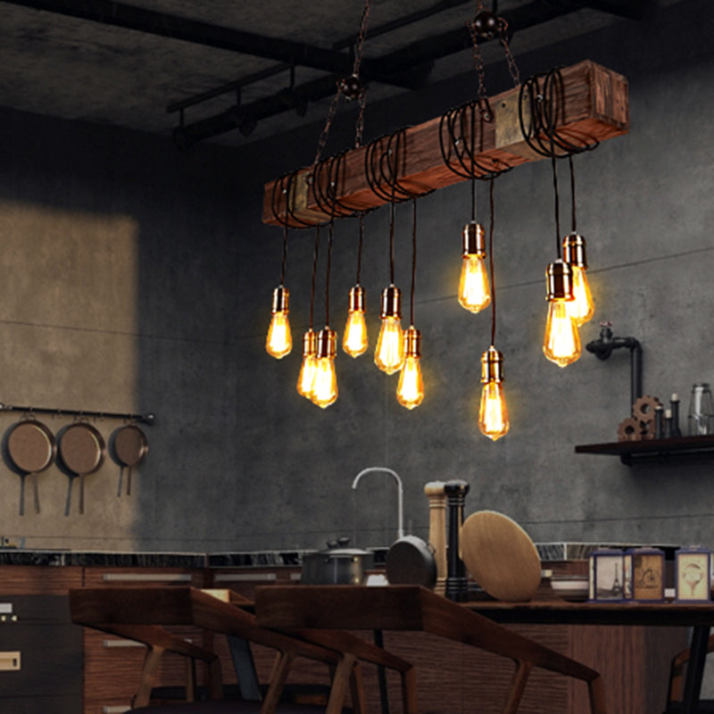 Bare Bulb Large Kitchen Pendant Lights Wood Rustic Island Light for Restaurant