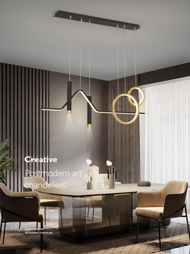 Black and Gold LED Island Pendant Light in Modern Creative Style Wrought Iron Ceiling Light with Aluminium Lamp