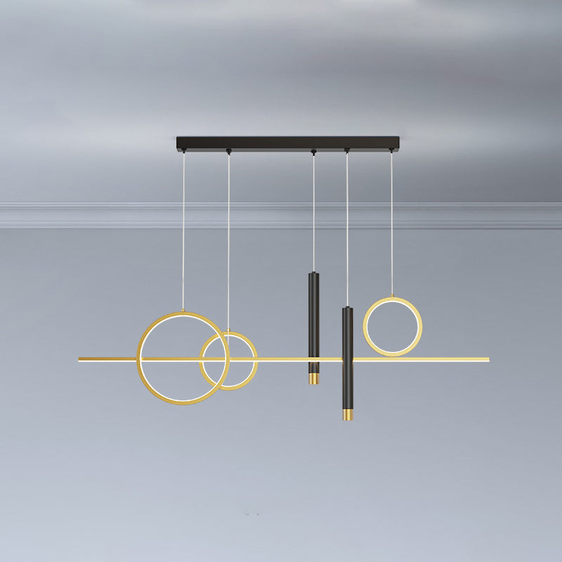 Modern Luxury LED Linear Island Pendant Light Wrought Iron Indoor Hanging Lamp with Silicone Shade