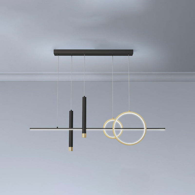 Modern Luxury LED Linear Island Pendant Light Wrought Iron Indoor Hanging Lamp with Silicone Shade