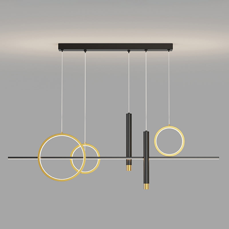 Modern Luxury LED Linear Island Pendant Light Wrought Iron Indoor Hanging Lamp with Silicone Shade