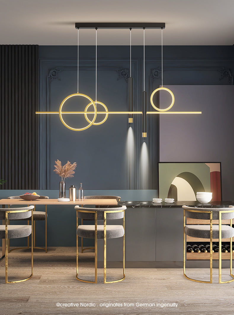 Modern Luxury LED Linear Island Pendant Light Wrought Iron Indoor Hanging Lamp with Silicone Shade