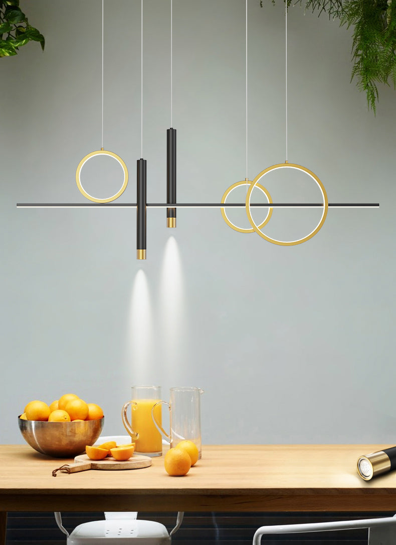 Modern Luxury LED Linear Island Pendant Light Wrought Iron Indoor Hanging Lamp with Silicone Shade