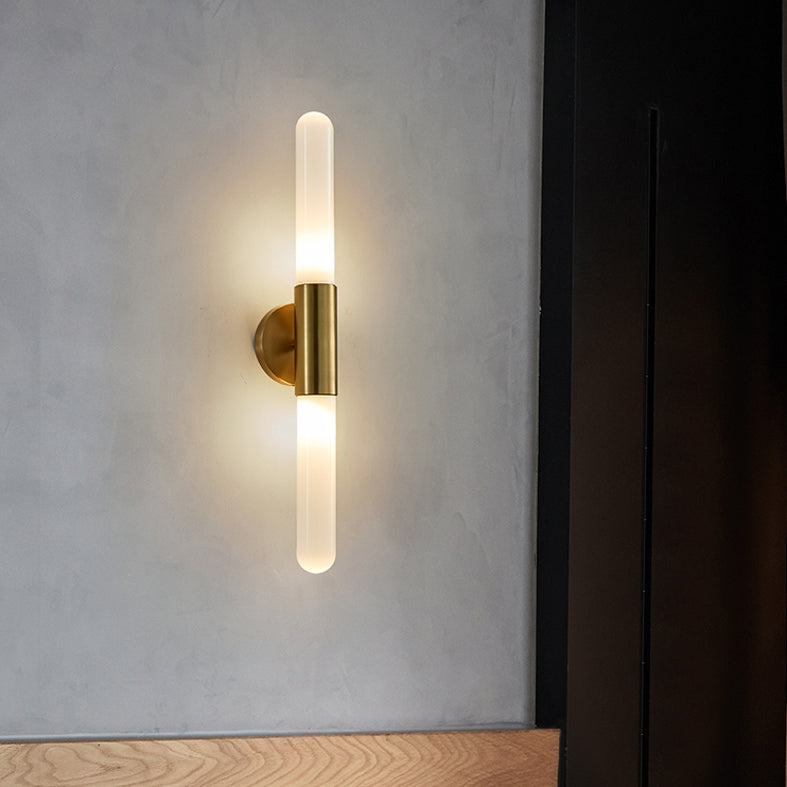 Media de mediados de siglo de lujo cilíndrico arriba y abajo de lámpara montada en la pared de vaso 2 luces de luz de luz aplastante
