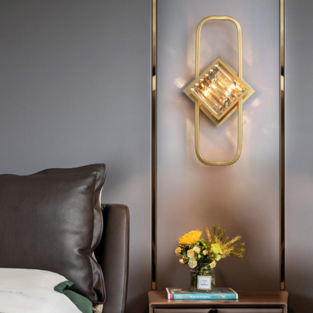 Electroplated Gold Crystal Wall Mount Lamp Postmodern Style Metal Geometric Lines Sconce Light for Dining Room