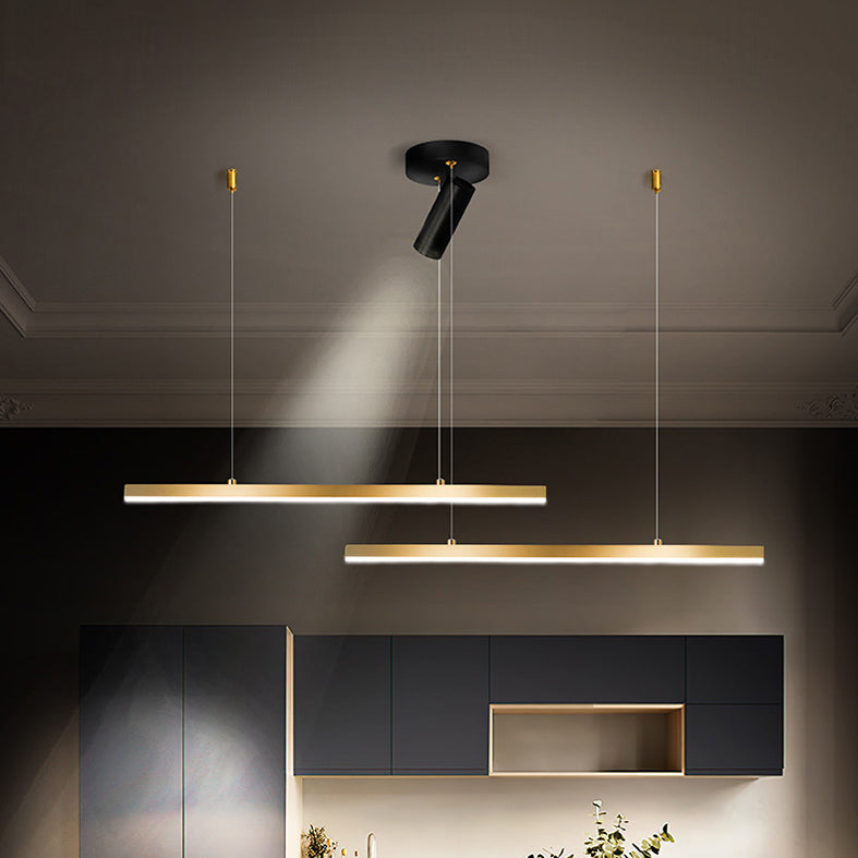 Lampada a LED lineare oro Lampada minimalista a ciondolo in metallo in metallo a 3 luci per sala da pranzo
