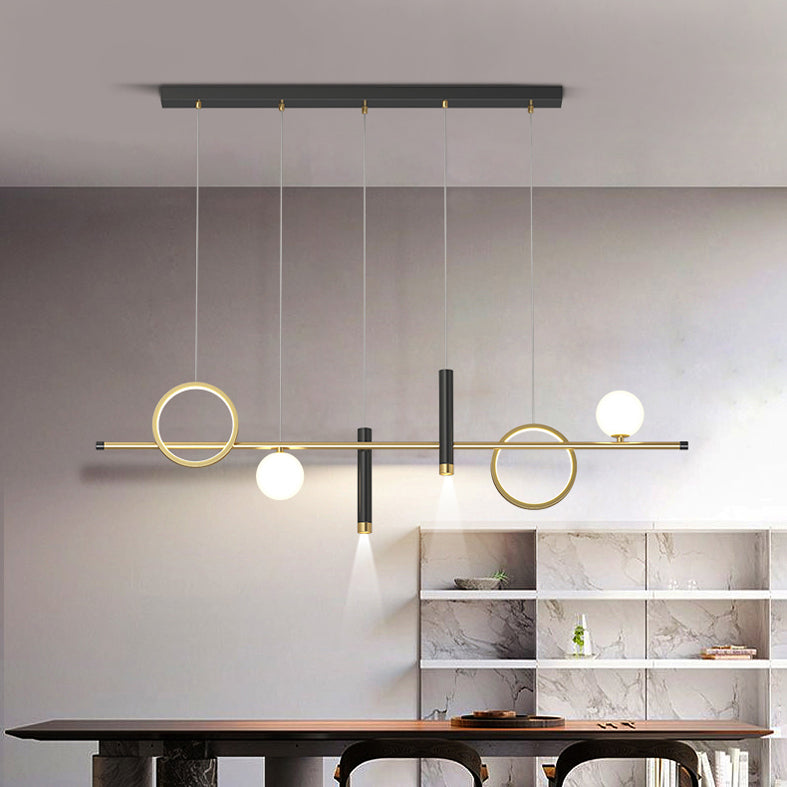 Luce a ciondolo a Linear Isola LED in ferro battuto in moderna luce gel di silice in stile di lusso in nero e oro