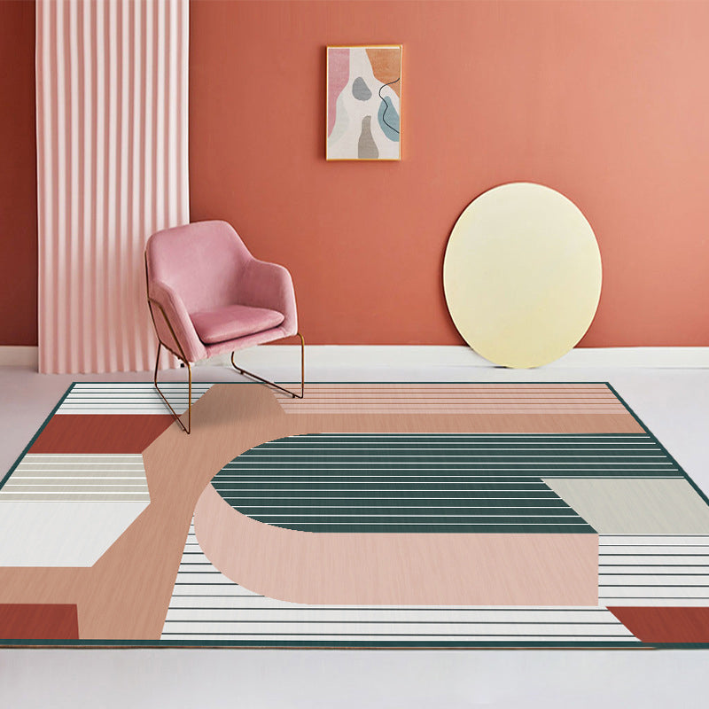 Modern Color Block Rug Polyester Area Carpet Washable Indoor Rug for Bedroom