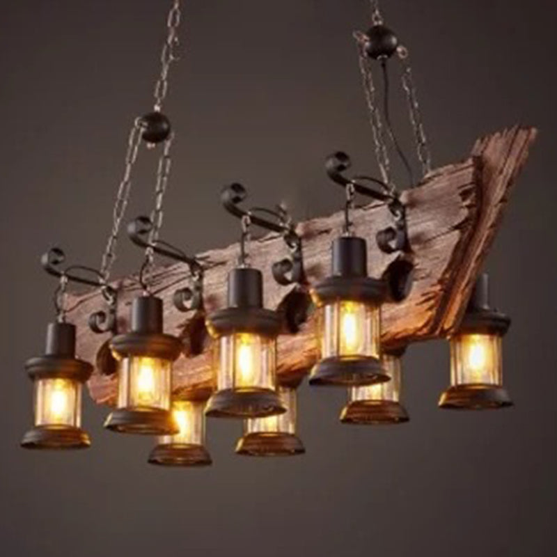 Industrial Vintage Wooden Adjustable Island Pendant Light Wrought Iron Ceiling Light for Commercial Place