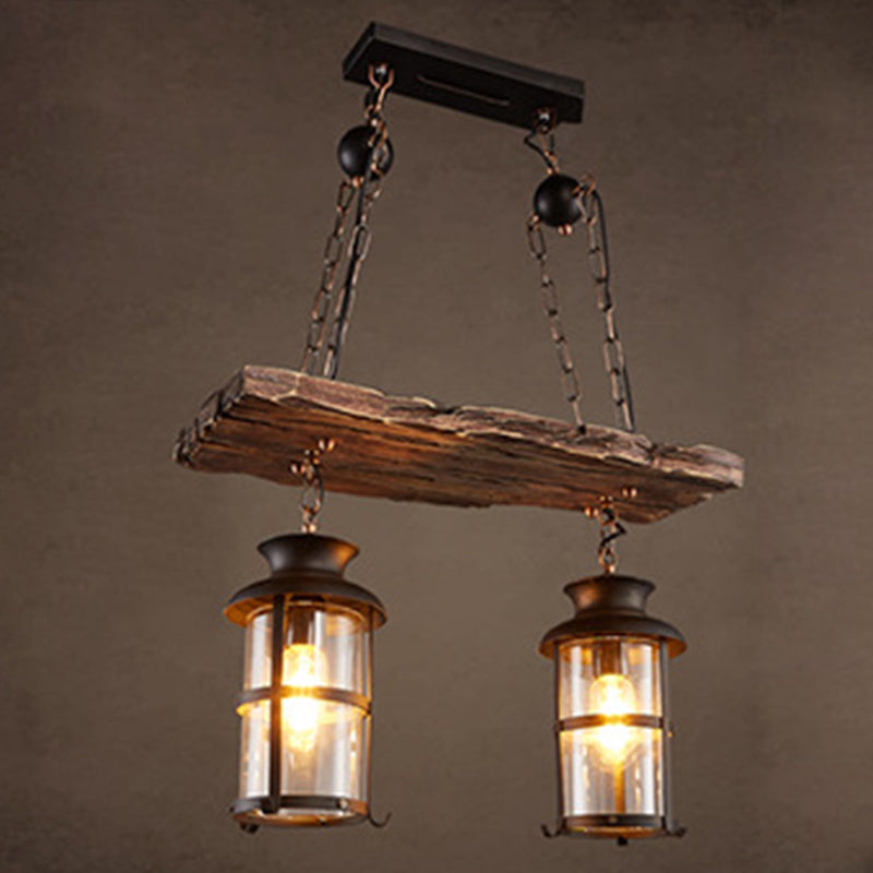 Industrial Vintage Wooden Adjustable Island Pendant Light Wrought Iron Ceiling Light for Commercial Place