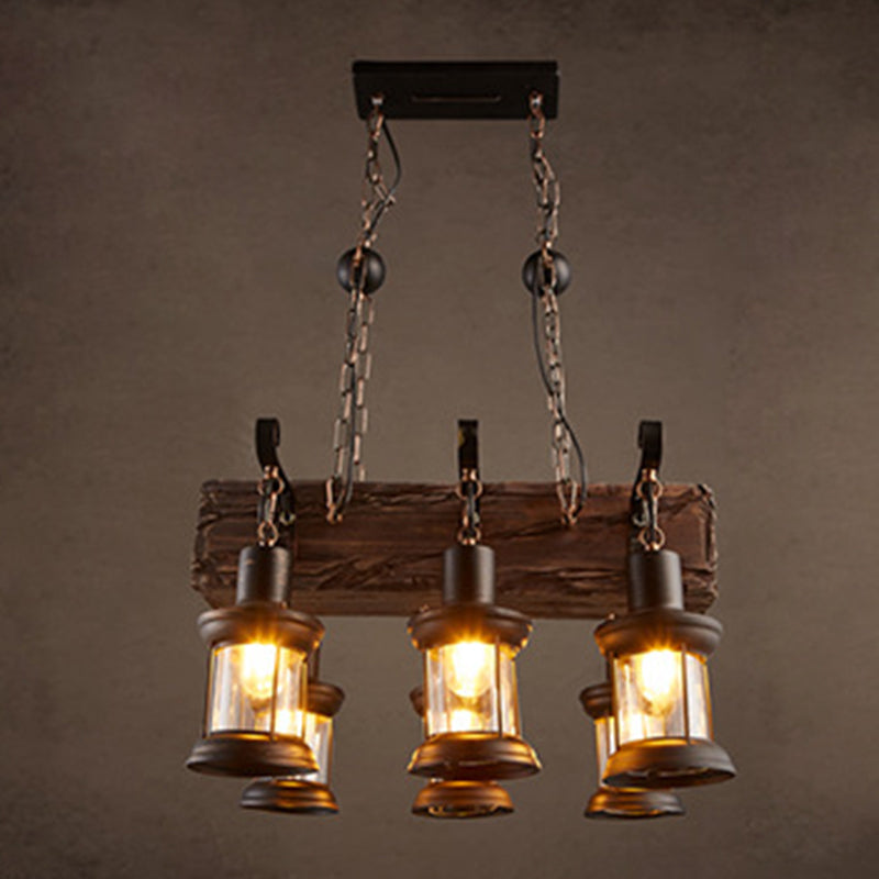 Industrial Vintage Wooden Adjustable Island Pendant Light Wrought Iron Ceiling Light for Commercial Place