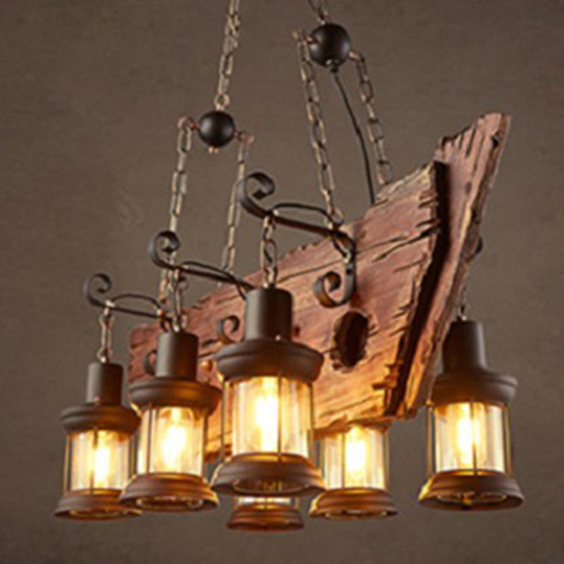 Industrial Vintage Wooden Adjustable Island Pendant Light Wrought Iron Ceiling Light for Commercial Place