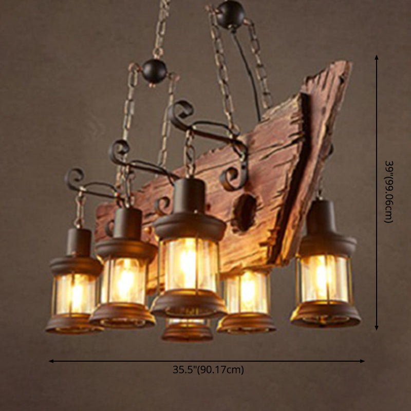 Industrial Vintage Wooden Adjustable Island Pendant Light Wrought Iron Ceiling Light for Commercial Place