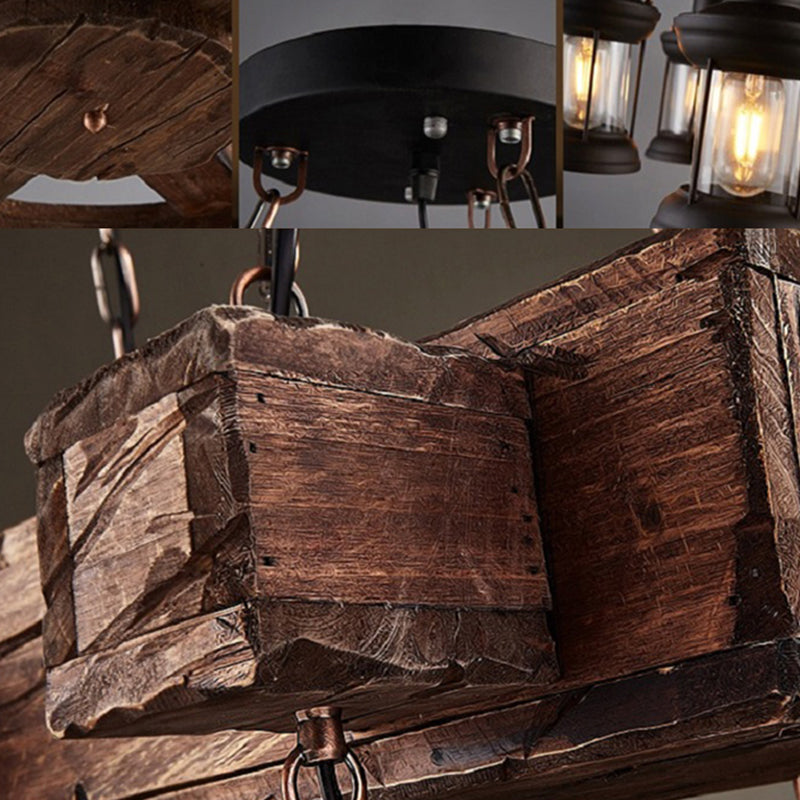 Industrial Vintage Wooden Adjustable Island Pendant Light Wrought Iron Ceiling Light for Commercial Place
