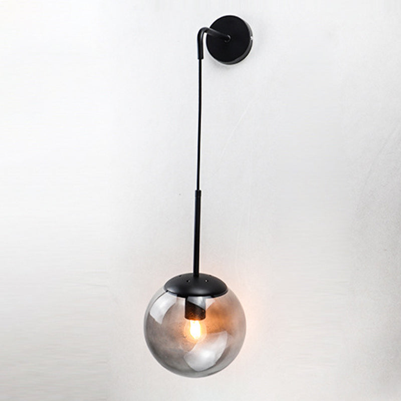 Modernism Simplicity Glass Wall Lamp Adjustable Suspension Wire Design Single Bulb Orb Sconce Light for Bedroom