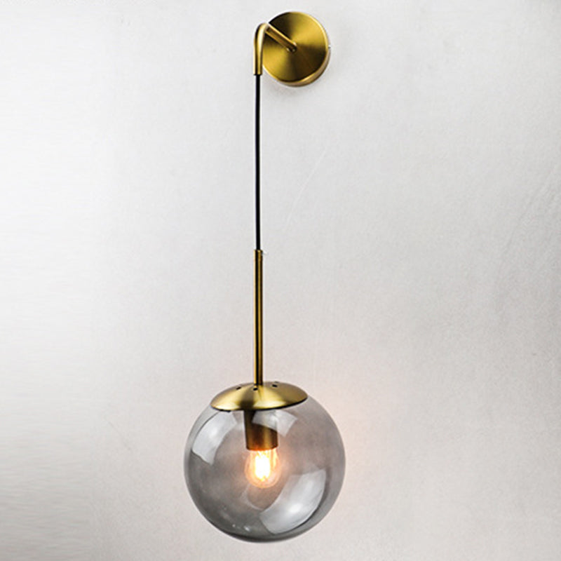 Modernism Simplicity Glass Wall Lamp Adjustable Suspension Wire Design Single Bulb Orb Sconce Light for Bedroom
