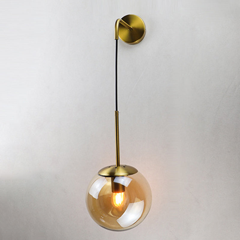 Modernism Simplicity Glass Wall Lamp Adjustable Suspension Wire Design Single Bulb Orb Sconce Light for Bedroom