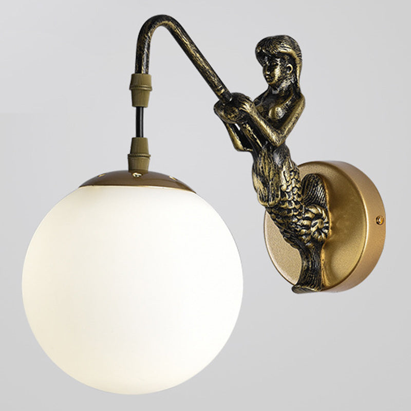 Simplicity Style Glass Orb Wall Lamp Creative Mermaid Shaped Single Bulb Metal Sconce Light for Staircase Corridor