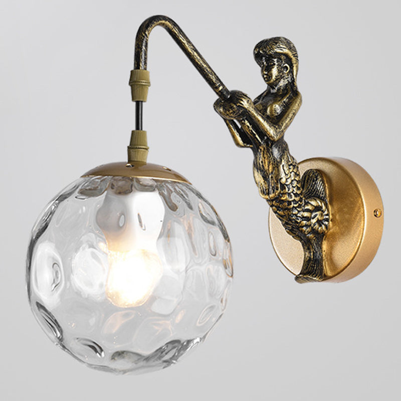 Simplicity Style Glass Orb Wall Lamp Creative Mermaid Shaped Single Bulb Metal Sconce Light for Staircase Corridor