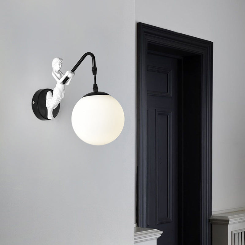 Simplicity Style Glass Orb Wall Lamp Creative Mermaid Shaped Single Bulb Metal Sconce Light for Staircase Corridor