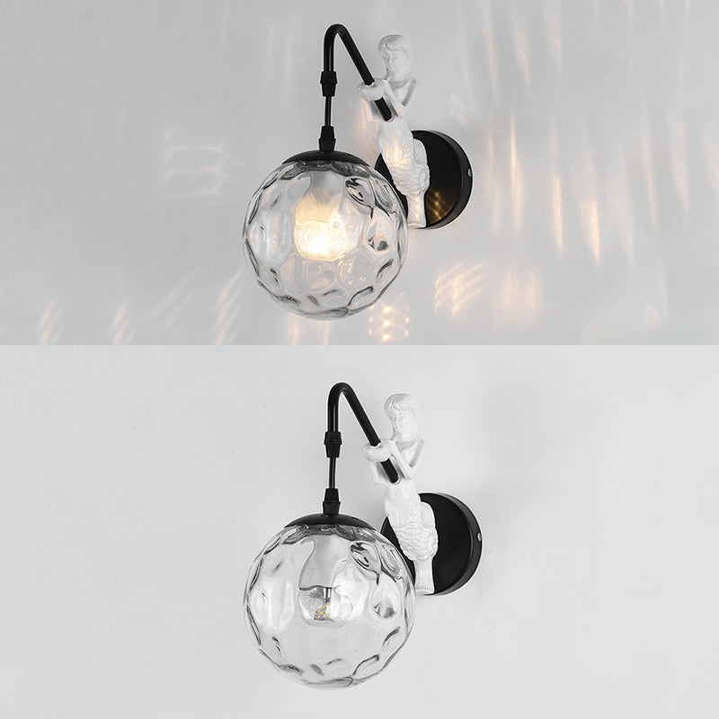 Simplicity Style Glass Orb Wall Lamp Creative Mermaid Shaped Single Bulb Metal Sconce Light for Staircase Corridor