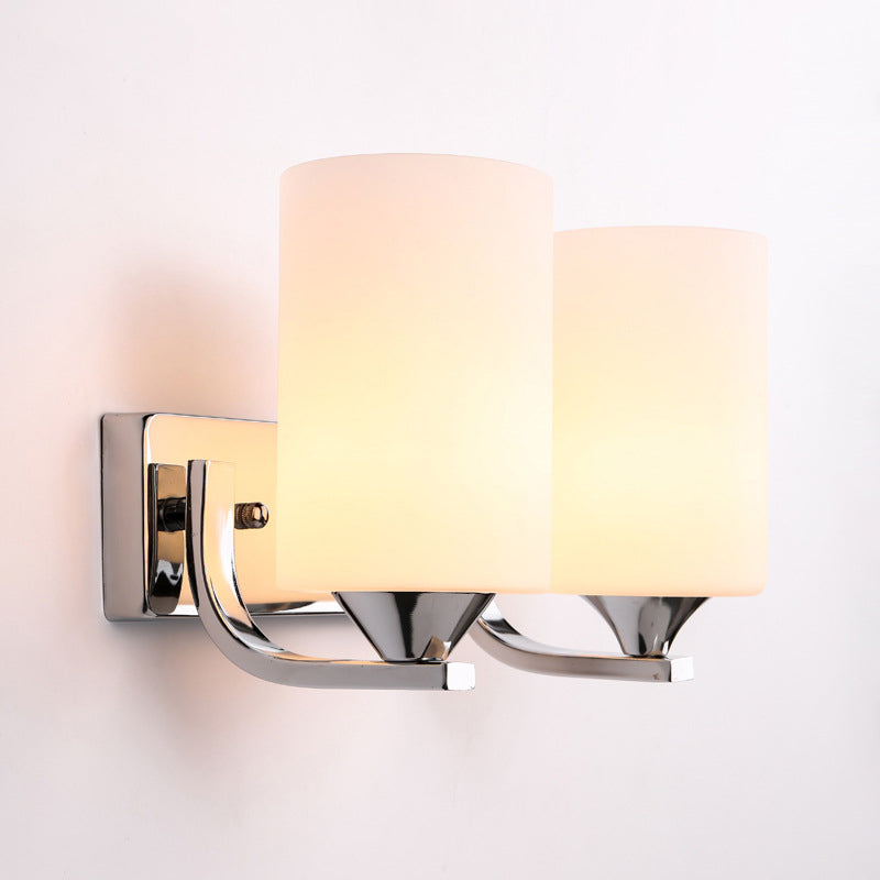 Milk White Cylindrical Glass Wall Lamp Contemporary Simplicity Style Sconce Lighting Fixture in Polished Silver