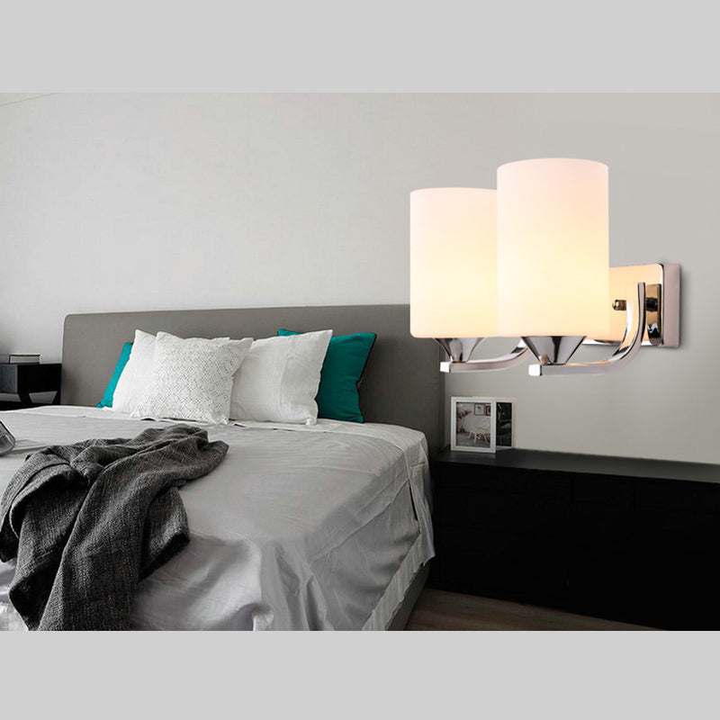Milk White Cylindrical Glass Wall Lamp Contemporary Simplicity Style Sconce Lighting Fixture in Polished Silver