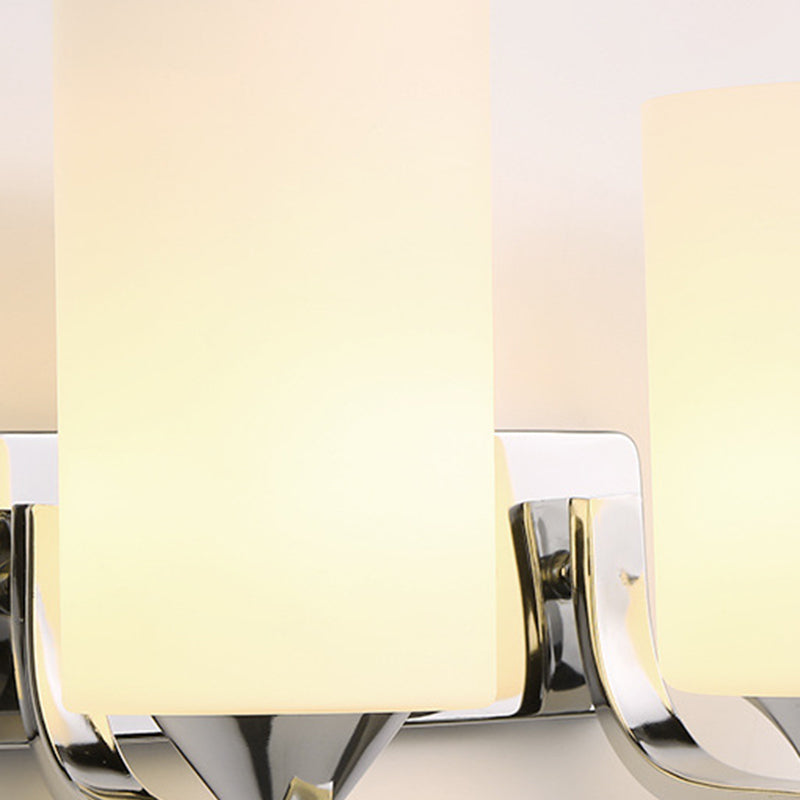 Milk White Cylindrical Glass Wall Lamp Contemporary Simplicity Style Sconce Lighting Fixture in Polished Silver