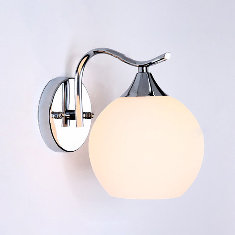 Milk White Globe Glass Wall Lamp Contemporary Simplicity Style Single Bulb Sconce Lighting Fixture in Polished Silver