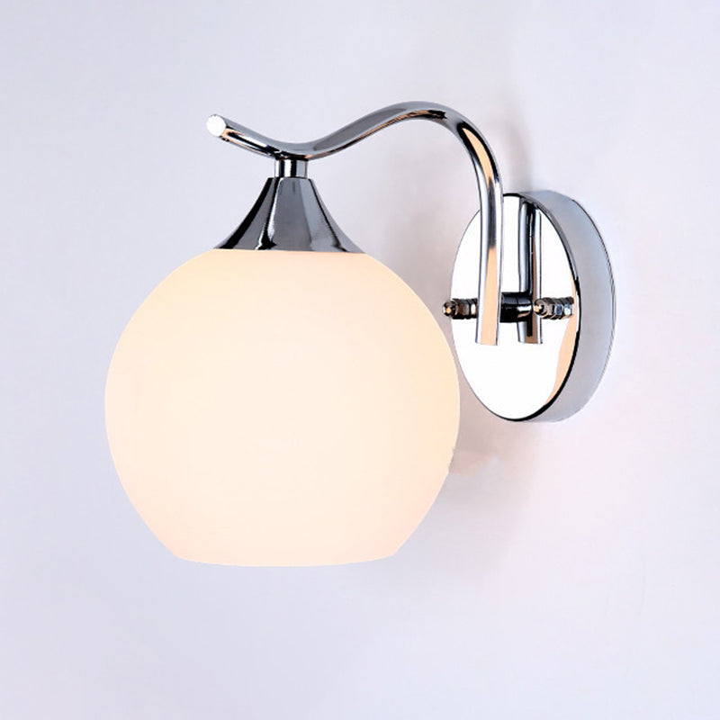 Milk White Globe Glass Wall Lamp Contemporary Simplicity Style Single Bulb Sconce Lighting Fixture in Polished Silver