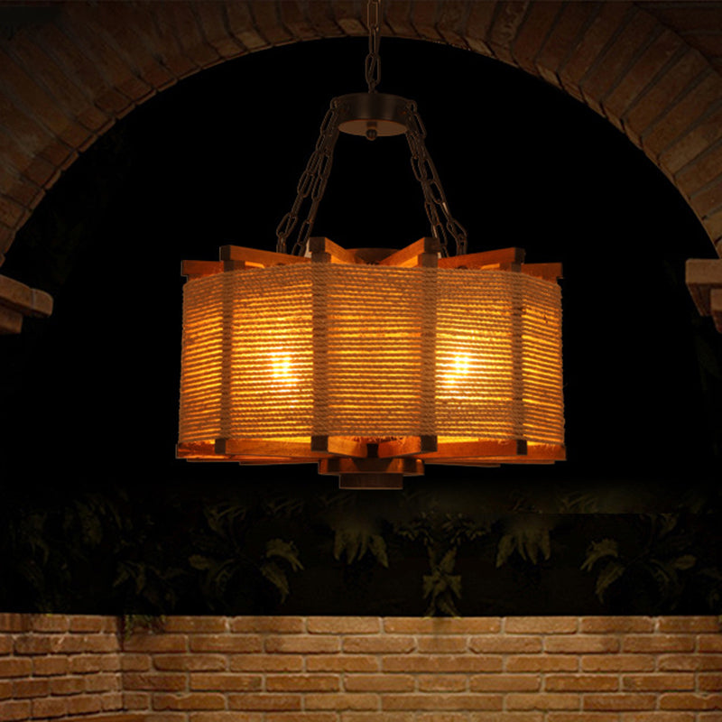 Industrial Hanging Pendant Retro Wood Light Hotel Foyer Light