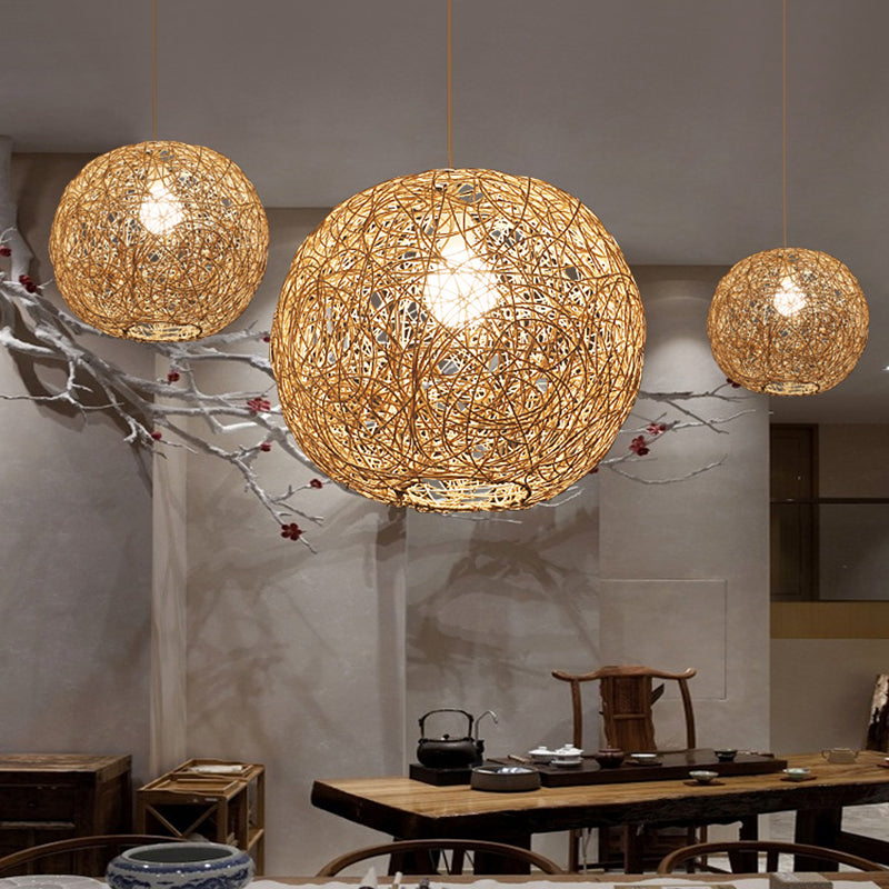 Rattan gewebter Globe Anhänger Einfachheit 1-Licht-Suspension Licht für den Untersuchungsraum