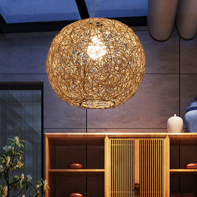 Rattan gewebter Globe Anhänger Einfachheit 1-Licht-Suspension Licht für den Untersuchungsraum