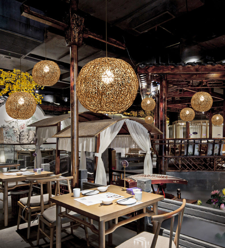 Rattan gewebter Globe Anhänger Einfachheit 1-Licht-Suspension Licht für den Untersuchungsraum